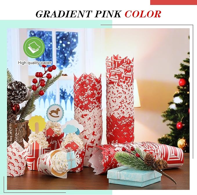 500 Counts Christmas Tulip Cupcake Liners Birthday Party Muffin Cupcake Baking Liners Grease Proof Cake Liner Holders for Fall Christmas Halloween Birthday Party