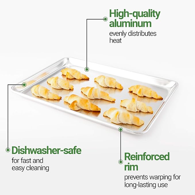 Restaurantware Met Lux 13 x 18 Inch Half Size Baking Sheet 1 Heavy-Duty Cookie Sheet - Evenly Bakes Treats Make Pastries or Cookies Aluminum Sheet Pan For Commercial or Home Use