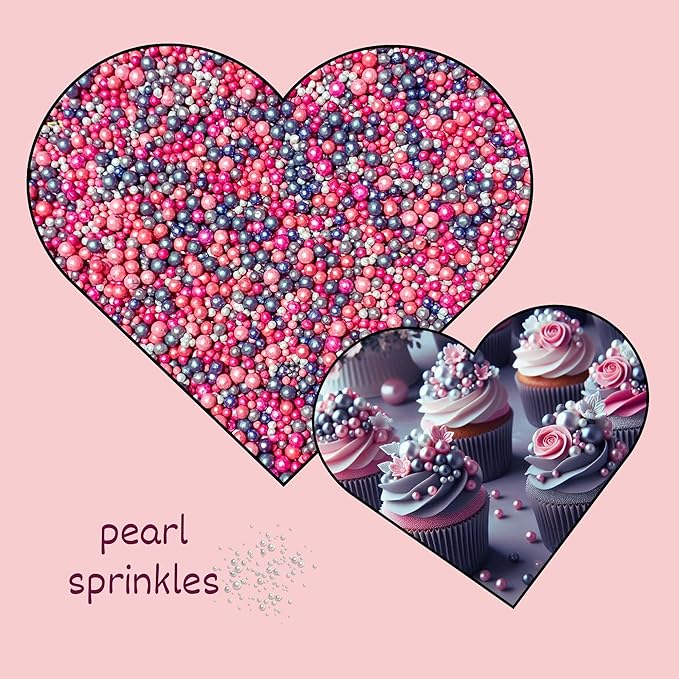 Confect Love Disco Balls Sprinkle Mix, Pink Coral Gray Pearl Candy Decorations Cake & Cupcake Decorations 4.2 Oz