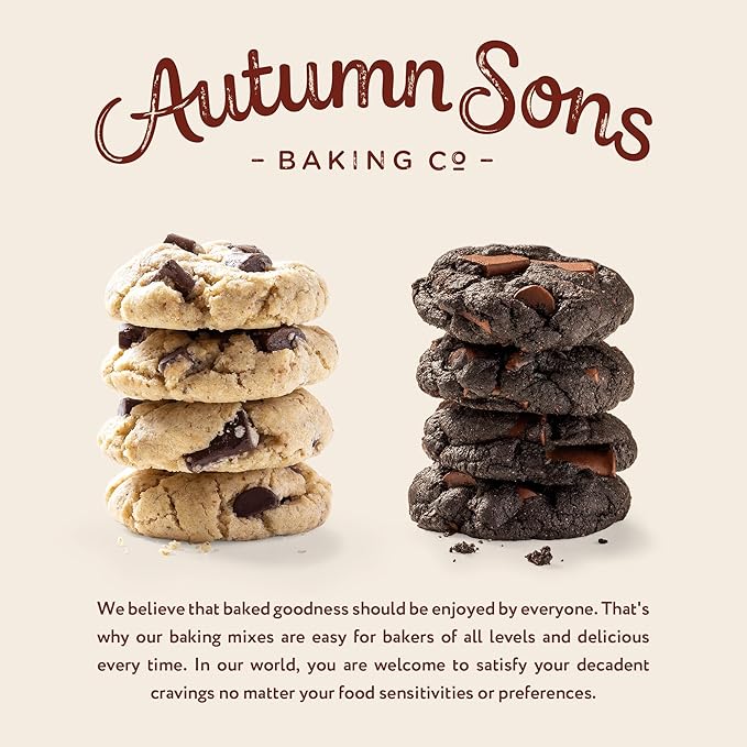 Autumn Sons Baking Co. Gluten Free Chocolate Chunk & Double Chocolate Chunk Cookie Mix Combo Pack. Vegan Plant Based Baking Mix. Top 9 Allergen Free. 9.3 oz (Pack of 2)