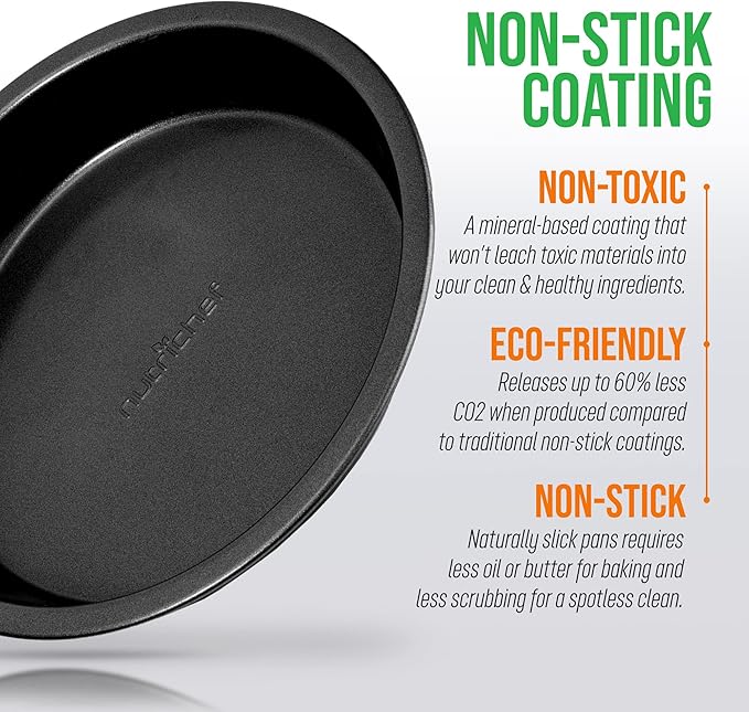 NutriChef 9-Inch Round Cake Pan - Nonstick Carbon Steel Baking Pan w/ Even Heating for Uniform Baking - Dishwasher Safe Bakeware, Black