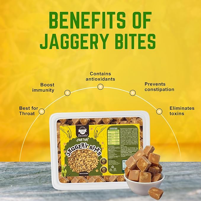 Danodia Foods Organic Snackable Jaggery Bites 1 lb (450g), Pure & Natural, No Additives Sweetener, Vegan & Gluten-Free, Nutrient-Rich Alternative to Refined Sugar for Tea & Coffee, Indian Origin