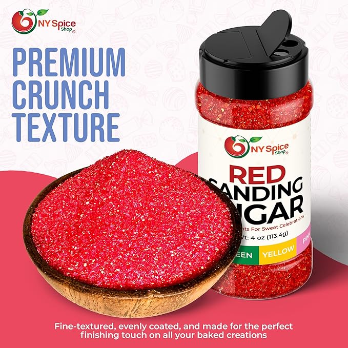 NY Spice Shop Christmas Red Sanding Sugar - 3 Ounce Edible Holiday Sprinkles for Cake Decorating, Cupcakes and Cookies - Festive Baking Decorations for Christmas Desserts, Candy Dishes and Gift Treats