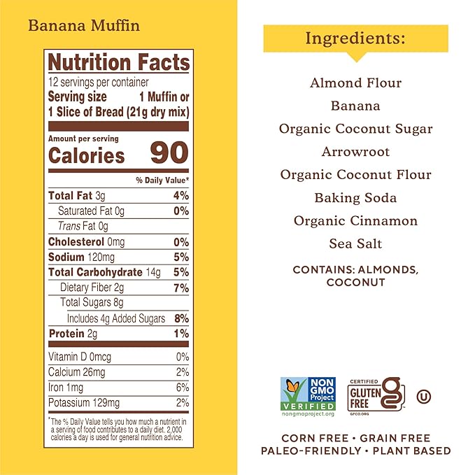 Simple Mills Almond Flour Baking Mix, Banana Muffin & Bread Mix - Gluten Free, Plant Based, Paleo Friendly, 9 Ounce (Pack of 2)