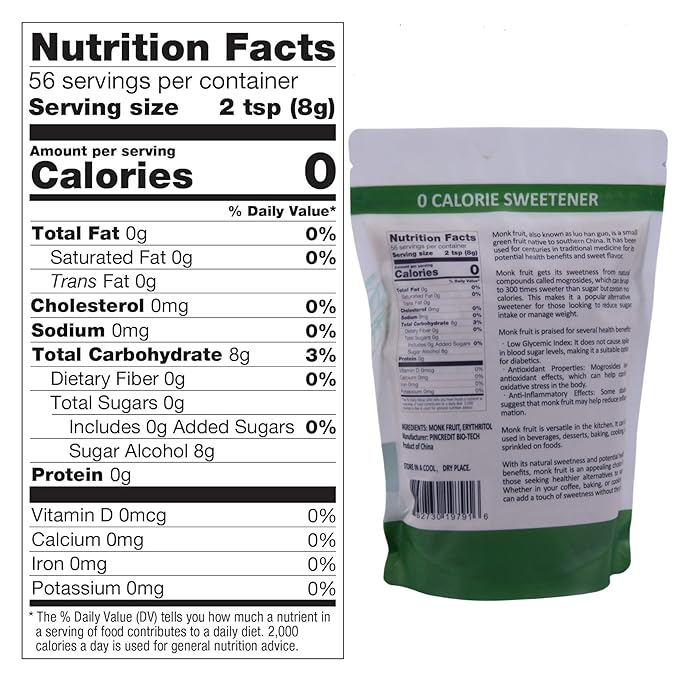 Monk Fruit Sweetener Granules, 2 Pack (1LB Each) - 1:1 Sugar Replacement, 0 Calorie Sweetener, Erythritol Blend - Healthier Than Sugar for Baking, Coffee, and Cooking