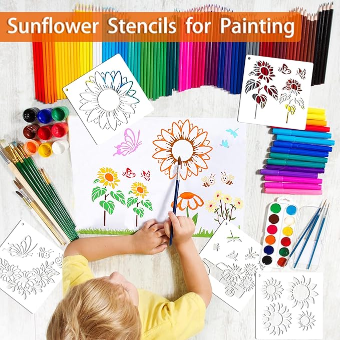 SUNFEEL 25Pack Sunflower Stencils for Painting – Painting Templates 6 x 6 in and 6 x 6 in Reusable Painted Painting Stencils， Stencils for Painting On Wood and Canvas, DIY Crafts Andfurniture