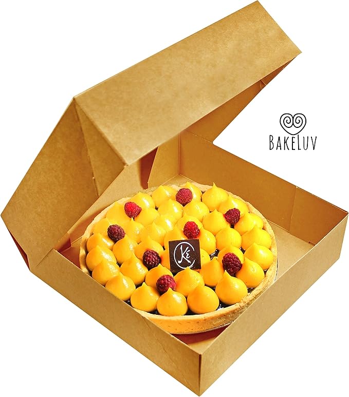 BAKELUV Pie Boxes 10x10x2.5 Inch | Brown / 12 pcs/Auto-Popup | Bakery/Pastry/Treats/Cookies/Cheesecake/Cake/Muffins/Donuts