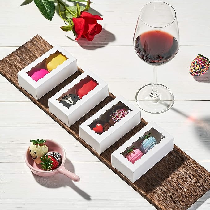 JCXGRVC small treat boxes 100pcs - white candy box with window - 4.17x2.16x1.37 inches - perfect for chocolate, small bakery boxes macaron boxes for 2