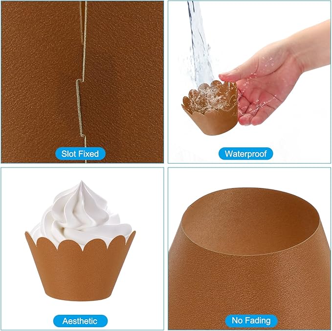PATIKIL Cupcake Wrappers Paper, 50 Pack Baking Cups Standard Wave Decoration for Anniversary Birthday Weddings and Parties, Copper