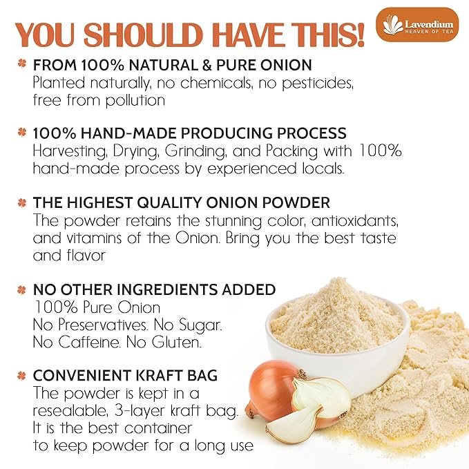 Lavendium, Premium 25oz Onion Powder, 100% Natural and Pure from Onion, Rich Flavor, Perfect for Cooking & Seasoning, No Additives, No Gluten, No Sugar, Vegan