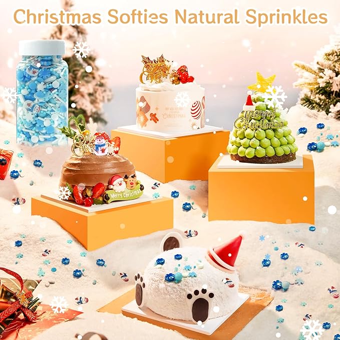 Christmas Sprinkles Winter Holiday Snowflake Sprinkles for Cake Decorating Edible Blue White Sprinkle Snowman Frozen Sprinkle Pearls Sugar Jimmies Mix for Cookie Baking Cake Decoration 3.5 Oz