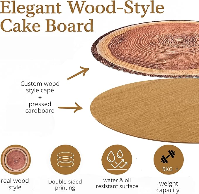 TOJTIK Cake boards 12in, set 8 Cake drum waterproof, Cake drums display board, wood slices cardboard cake rounds holder, Type of wood centerpieces for tables, Rustic cake Try, Cardboard rounds