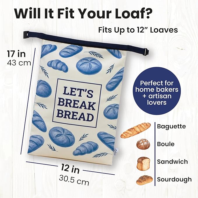 LOTTELI Reusable Bread Bags for Homemade Bread & Sourdough – 2 Pack Washable Cloth Storage Bags with Zipper, Buckle & Date Label Pocket – Eco-Friendly Gift for Bakers
