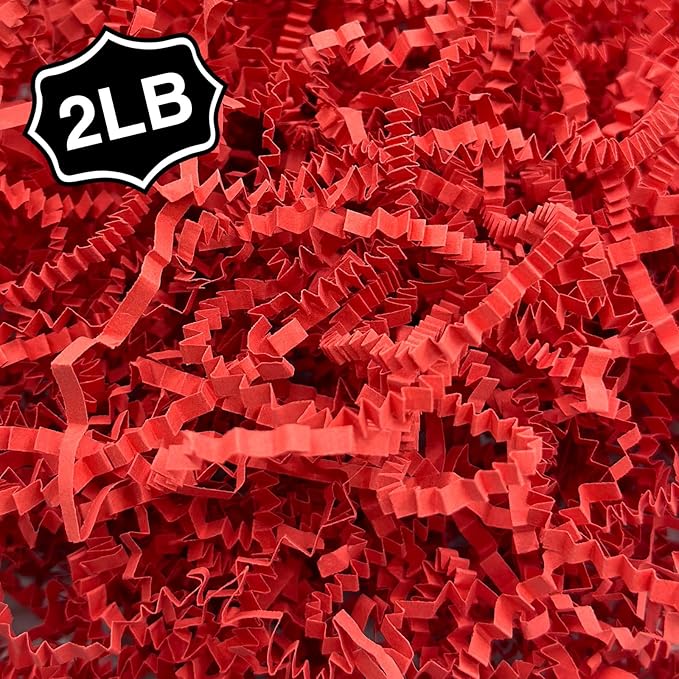 2LB Crinkle Cut Paper Shred Filler for Bag Gift Box Basket Confetti Paper Shreded Stuffing Decoration for Valentine's Day(Red)