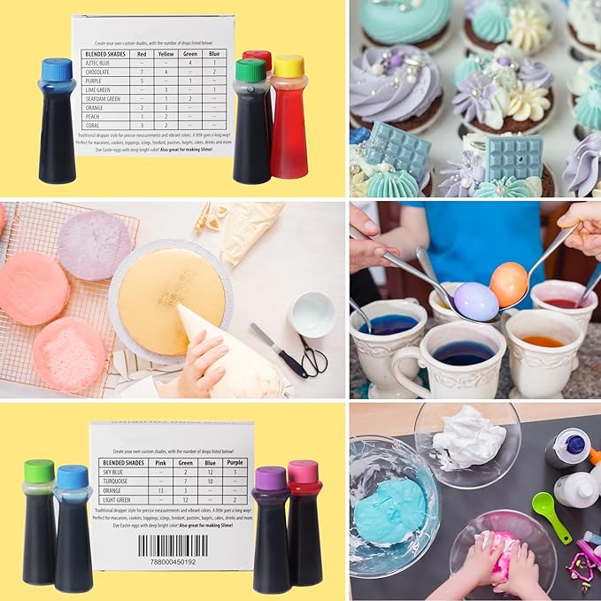 Candlewood Pantry B. Sprinklin Assorted Liquid Food Coloring Kit, 8 Bottles, 0.3 fL Oz/Neon and Regular (4) Colors - Vibrant Food Dye for Slime Crafts, Eggs, Frosting and Cake Decorating