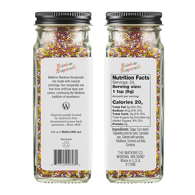 Watkins Gourmet Decorating Sprinkles, Rainbow Nonpareils, 4.2 Oz. Jar, 1 Count