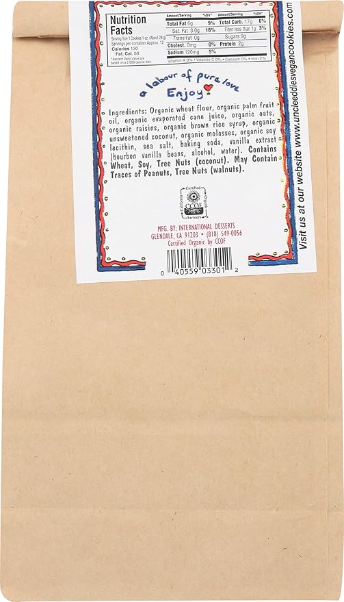 Uncle Eddies Cookies, Cookies Oatmeal Raisin, 12 Ounce