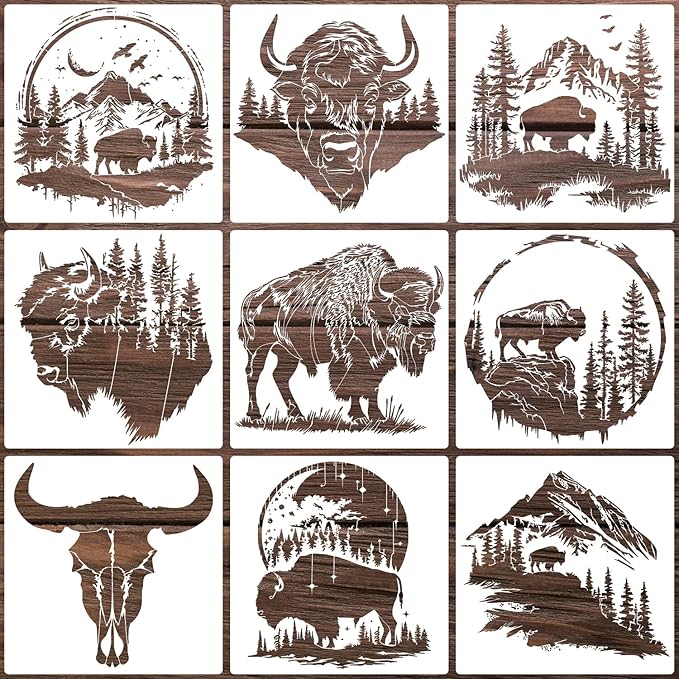 Animal Wood Burning Stencils for Painting 12” Bison Stencil Wildlife Stencils for Crafts T-Shirt Fabric Wood DIY Decor