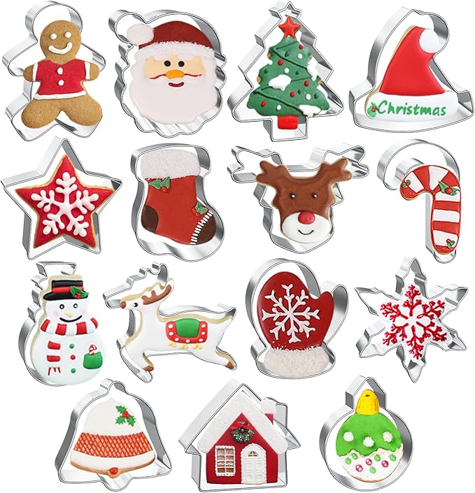 15 Pcs Christmas Cookie Cutters, Holiday Cookie Cutters Including Snowman, Gingerbread, Christmas Tree, Snowflake Gingerbread Shapes and More for Holiday Party Food Decorations and Baking