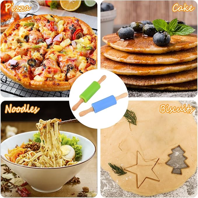 Mini Silicone Rolling Pin for Kids, Non-stick Surface Wood Handle, 9 Inch 6 Pack