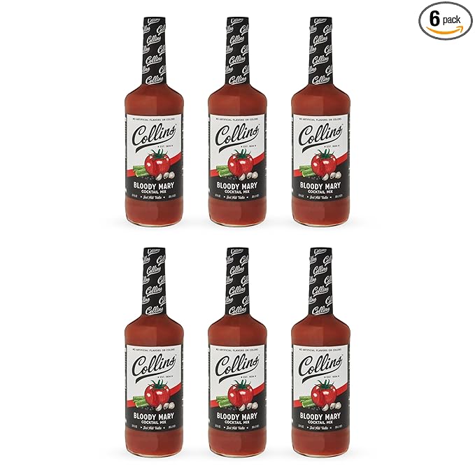 Collins Classic Bloody Mary Mix, Brunch Cocktail Recipe Ingredient, Bartender Mixer, Drinking Gifts, Home Cocktail bar, Set of 6 32 fl oz Bottles