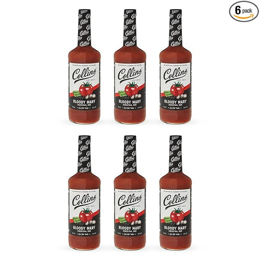 Collins Classic Bloody Mary Mix, Brunch Cocktail Recipe Ingredient, Bartender Mixer, Drinking Gifts, Home Cocktail bar, Set of 6 32 fl oz Bottles