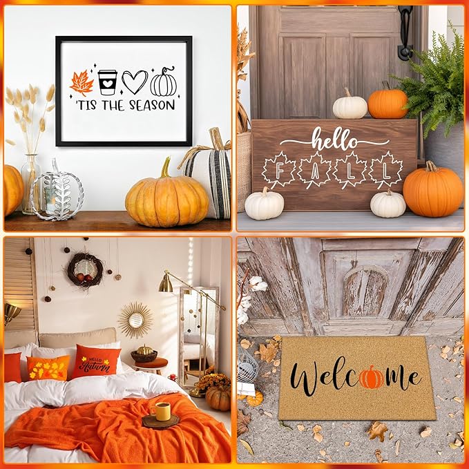Dunzy 16 Pcs Thanksgiving Stencils for Door Mats Crafts Reusable Hello Welcome Templates Large Hello Stencil for Painting on Wood Sign Wall Doormat DIY Project