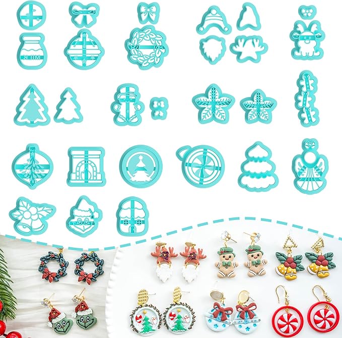 Tainsky Christmas Polymer Clay Cutters, 28 Shapes Winter Clay Cutters for Polymer Clay Jewelry Making