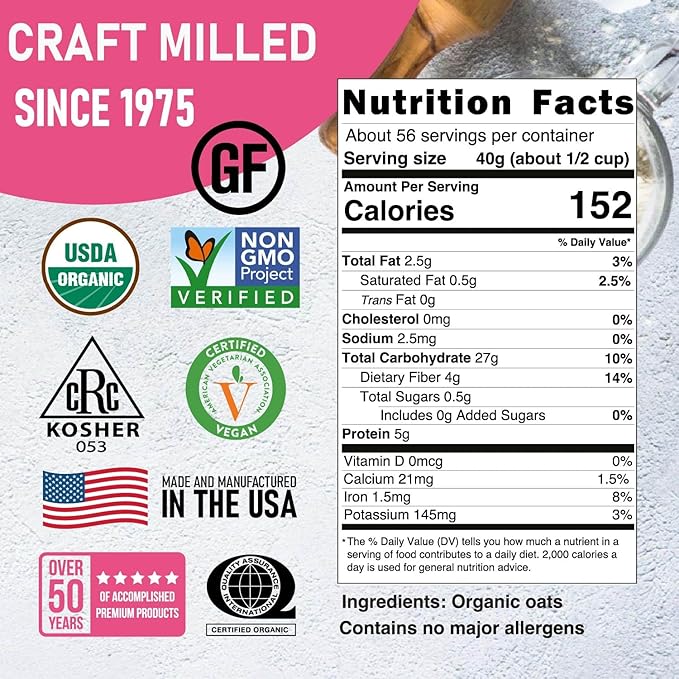 Great River Milling Organic Steel Cut Oats | Whole Grain, Non-GMO, Kosher | Hearty Healthy | Rich Texture & Flavor | Perfect for Oatmeal, Porridge, Granola & Baking | 5 Lb