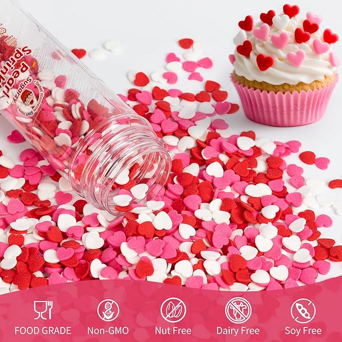 Edible Heart Sprinkles,Red Pink White Heart Shapes Mix,Sugar Sprinkles for Decorations Baking,Cake Ice Cream Cookies Cupcake Toppe Chocolate,Birthday Wedding Valentines Christmas Party Supplie,100g/3.53oz