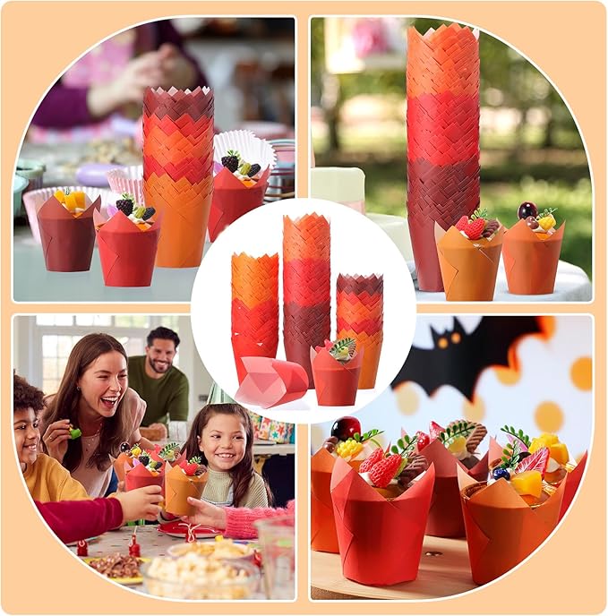 500 Pcs Fall Tulip Cupcake Liners Thanksgiving Muffin Baking Liners Holders Grease Proof Cake Liner Cupcake Wrappers for Autumn Thanksgiving Birthday Party