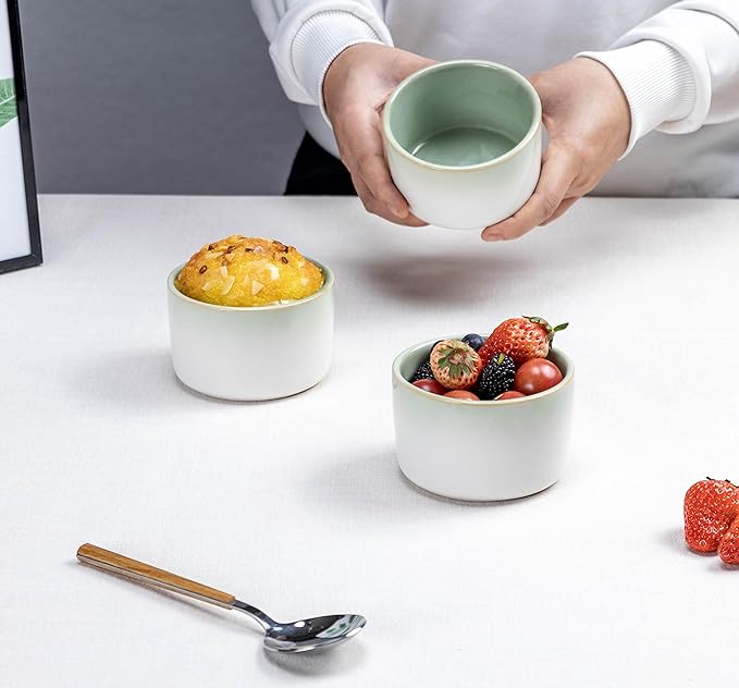 Ramekin Set of 6, UNICASA 8 oz Creme Brulee Ramekins, Oven Safe Baking Set for Custard, Pudding, Souffle Cups, Light Green