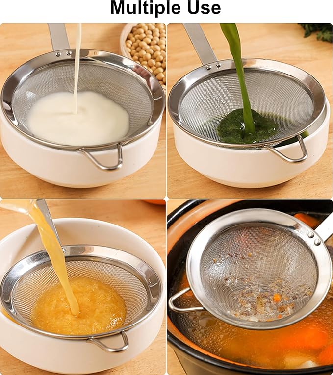 3.3inch 304 Stainless Steel Fine Mesh Strainer for Kitchen, Colander-Skimmer with Handle, Metal Sieves Sifters
