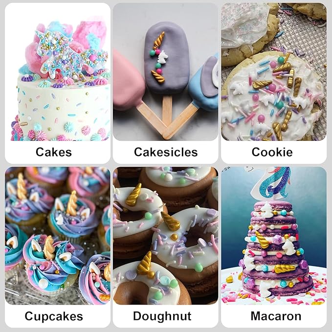 HUEBEATY 6-in-1 Unicorn Sprinkles Edible Set – 180g Unicorn Golden Horn Candy, Star Confetti & Jimmies Mix, Pearls & Sugar Crystals – Edible Unicorn Cake Decorations for Cupcakes, Cookies, Ice Cream & Birthday Desserts