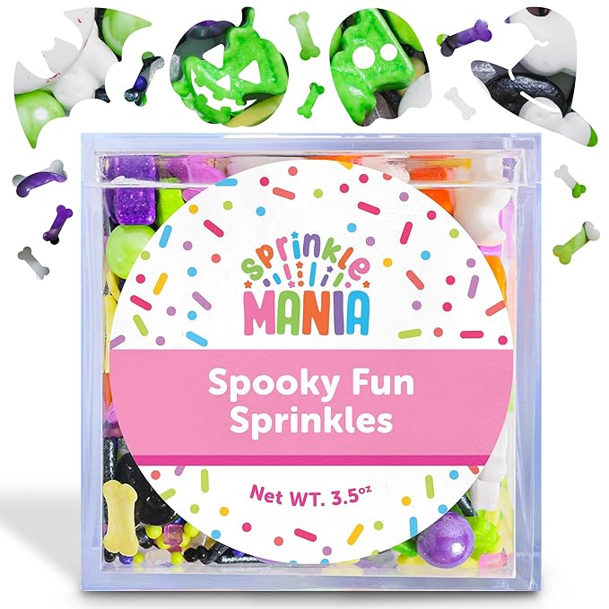 Spooky Halloween Sprinkles for Cake Decorating - Our Spooky Sprinkle Mix Includes Witch Hats, Cats, Bats, Ghosts, Eyes, Bones & Pumpkins - Halloween Decorations for Cupcakes (Haunted Fun, 3.5oz)