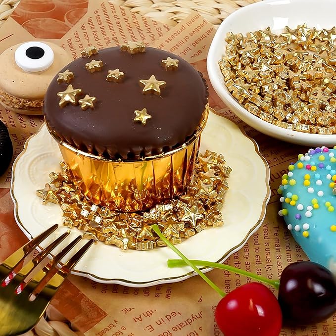 Christmas Gold Star Sprinkles for Cake Decorating, Edible Star Sugar Candy, Mix Size, Baking For Cupcakes, Decorating, Cookies, Donuts, Wedding Party, Holiday, 150g/5.29oz