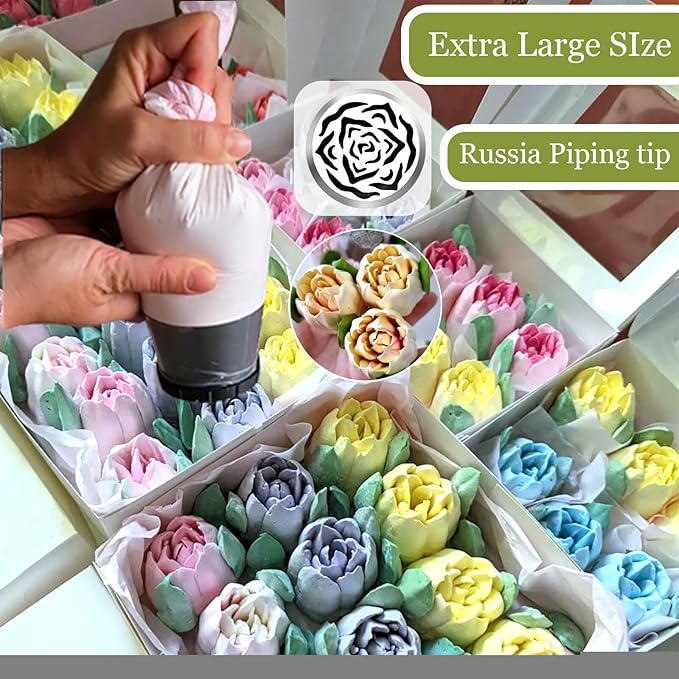 FANTEXY Extra Large Russian Piping Tip Food Grade Stainless Steel Seamless Flower Frosting Nozzles For Cakes Decorating, Buttercream Flowers,Dishwasher Safe SL58