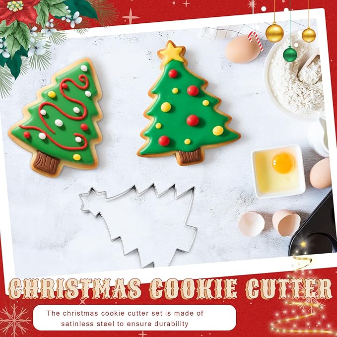 2 Pcs Large Christmas Cookie Cutters 8" Extra Large Christmas Tree Stainless Steel Giant Cookie Cutter for Holiday Baking