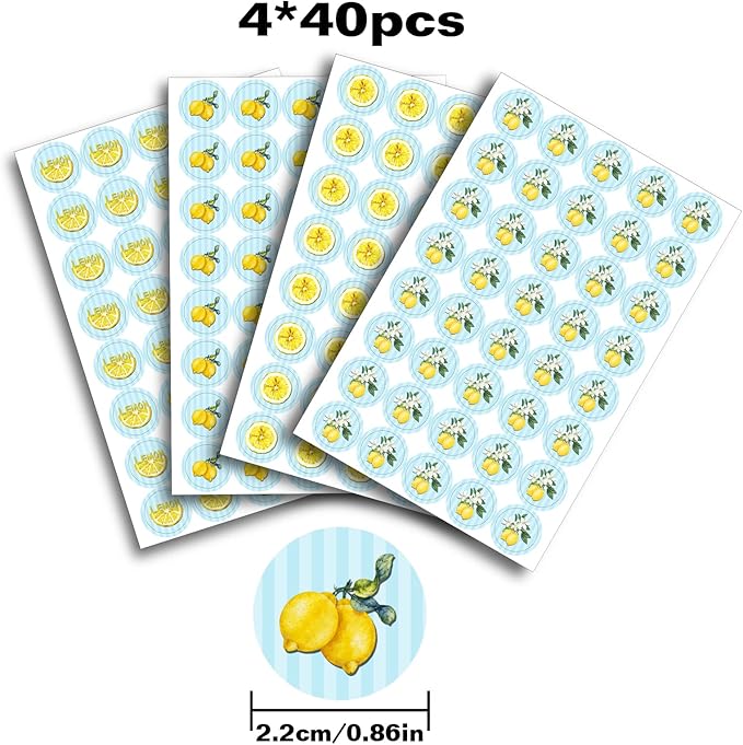 Lemon Round Candy Sticker - Citrus Lemonade Birthday or Baby Shower Party Favors Sticker Labels Fit Chocolate Candy (160 Pieces