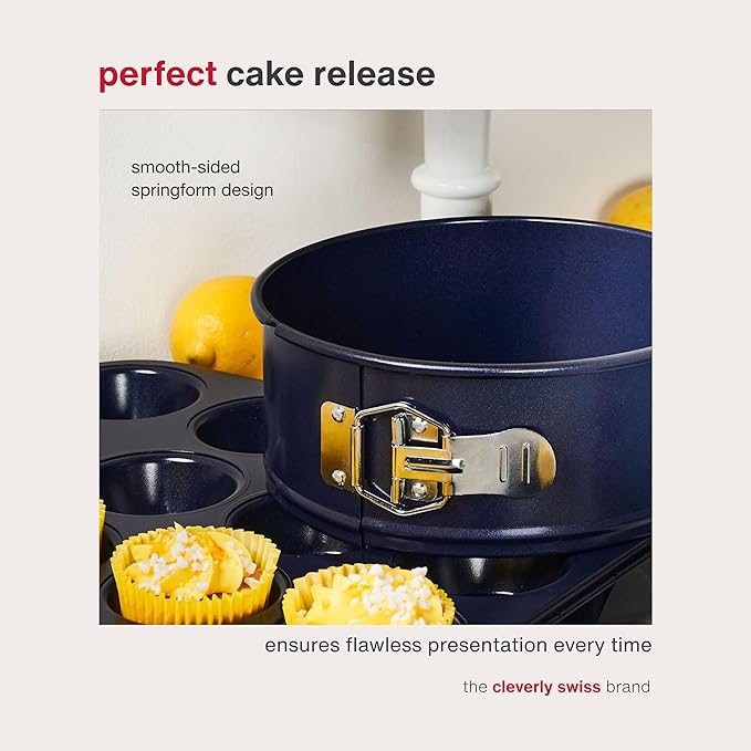 Zyliss E980194 Non-Stick Springform Cake Tin | 23cm/9in | Carbon Steel | Dark Blue | Baking Tin/Bakeware/Cake Mould | Dishwasher Safe | 5 Year Guarantee