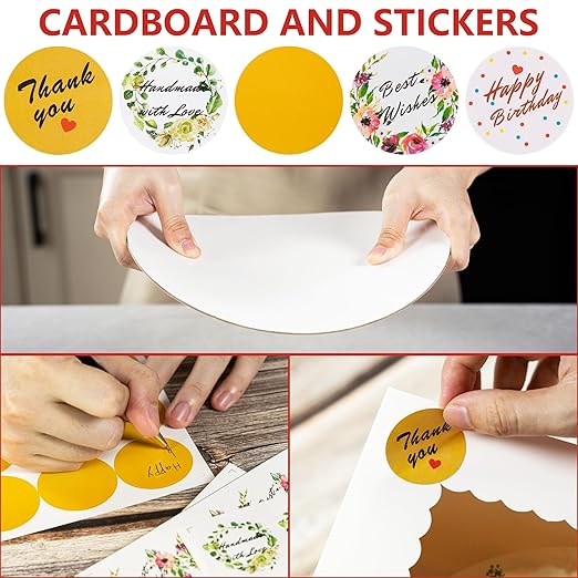 23Pcs Cake Boxes with Boards 10x10x8 Inch-(10 Boxes &10 Boards,3 Cupcake Box)&80 Stickers-Square Large White Bakery Boxes with Window for Cookies- Cake Decorating Supplies