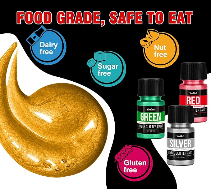 Edible Glitter Paint Gold, Shimmering Liquid Luster Dust for Chocolate, Drinks, Cake, Candy, Sprinkles Cocktail Glitter - Metallic Edible Cake Paint for Cookie, Fondant Vegan Cake Decorating