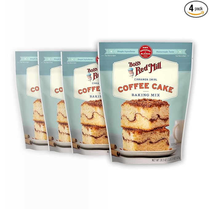 Bob's Red Mill Cinnamon Swirl Coffee Cake Baking Mix - 18.5 oz Bag (Pack of 4), Simple Clean Ingredients, Homemade Taste, Non-GMO