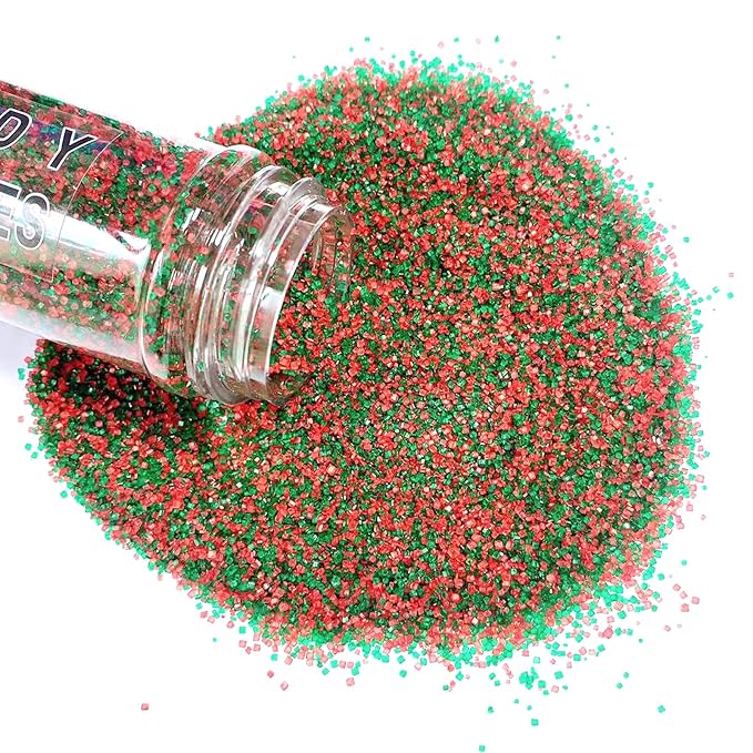 PhilaeEC Christmas Sanding Sugar Edible Red Green Sparkling Crystals for Baking Cake Decoration Cookie Ice Cream Cupcake Toppers Wedding Party Valentines Halloween Christmas Supplies 5oz
