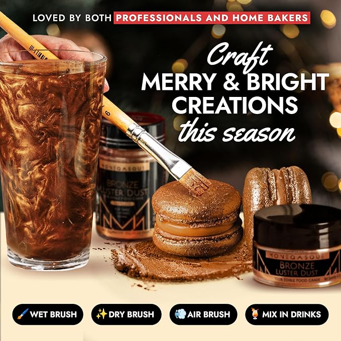 MONÉGASQUE Bronze Edible Glitter for Drinks 7g – Copper Edible Glitter for Cakes & Cocktails – Luster Dust for Drinks & Cocktail – Drink Shimmering Bronze – Christmas Cake Decorations Sprinkles