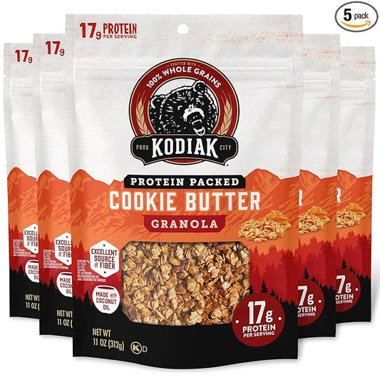 Kodiak Cakes Granola Pouch, Cookie Butter, High Protein, 100% Whole Grains (Pack of 5 pouches)