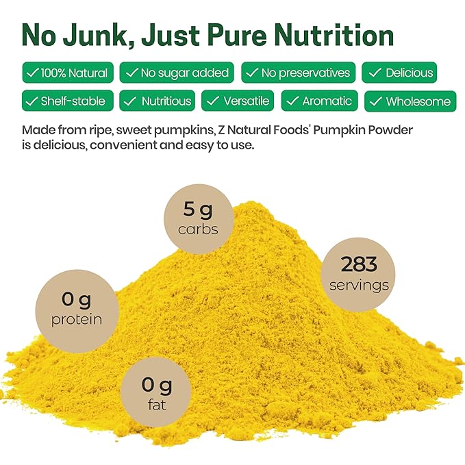 Z Natural Foods Organic Pumpkin Powder - Pure Powdered for Delicious Spice Latte, Baking, Smoothies, Juice, Puree - Dried Sweet Vegan Pumpkin Powder, Gluten Free, Kosher, 5 lbs