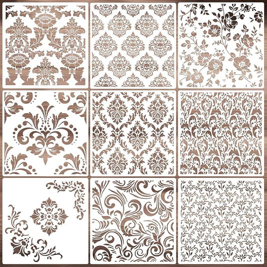 Damask Stencils for Walls 12inch Damask Stencil Large Texture Stencils for Painting on Wood Furniture Canvas Paper Fabric