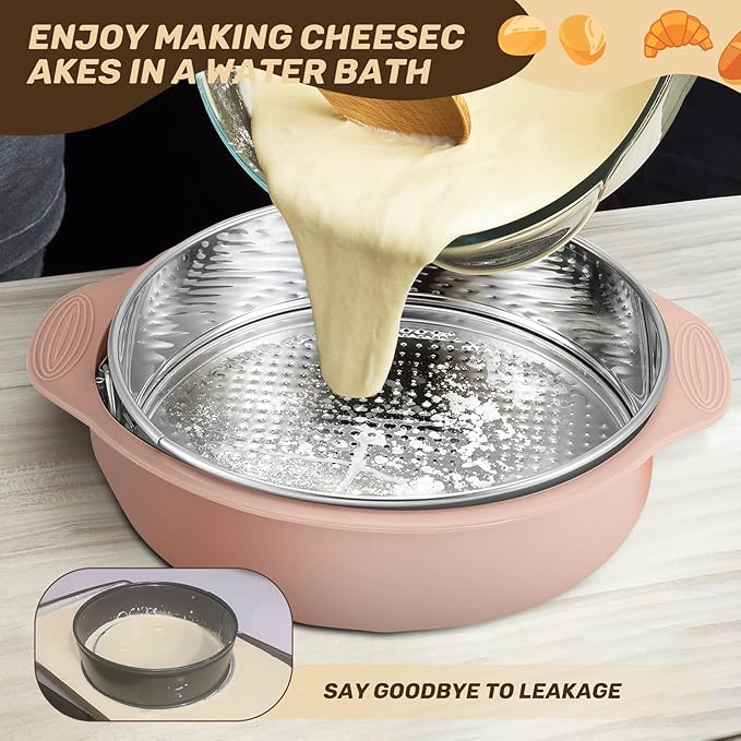 9 Inch Springform Pan sets, Nonstick Leakproof 304 Stainless Steel Springform Cake Pan with Removable Bottom, Silicone Pan Protector & 50PCS Parchment Paper, Piping Bags and Tips, Cake Leveler