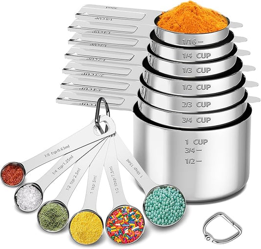 Measuring Cups and Spoons Set, Stainless Steel Measuring Cups Measuring Spoons with Easy to Read Markings, Ideal Kitchen Gadgets for Cooking & Baking, 13 Pack